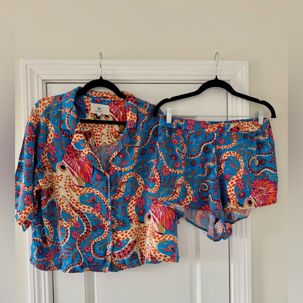 Printfresh Eco Satin Sweetest Dream Pajamas, Octopus Isle, Size Small